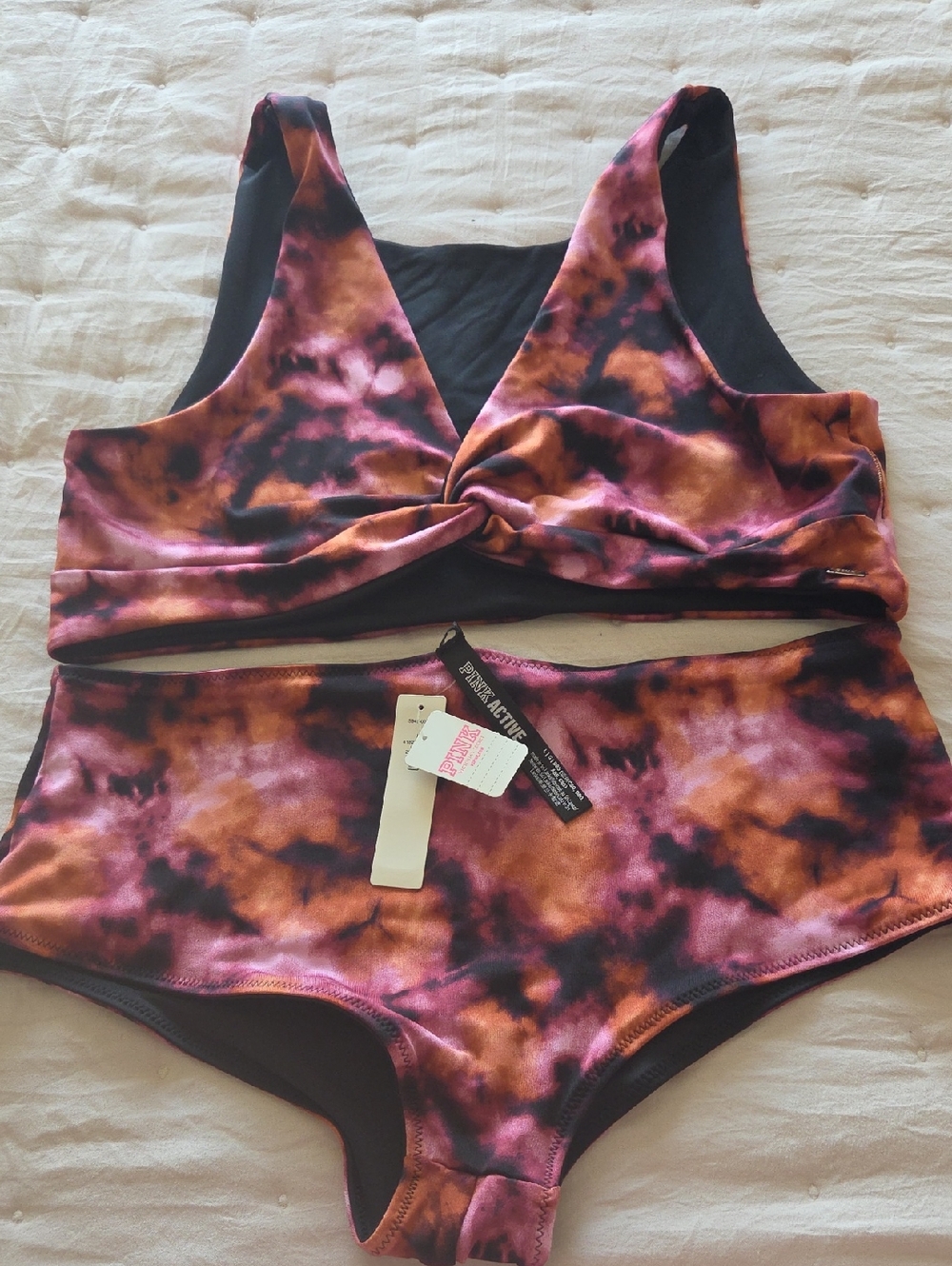 PINK Victoria's Secret Tie-Dye Pink & Orange Twist-Front Bikini Set